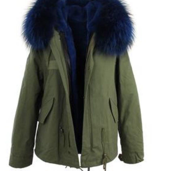 jazzevar Jackets & Blazers - Jazzevar Size small Cotton army jacket with removable rabbit fur blue lining